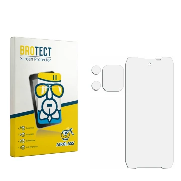 Face avant d’un emballage produit avec le logo de la marque BROTECT. À côté se trouve la protection d’écran correspondante.