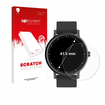 Face avant d’un emballage produit avec le logo de la marque upscreen. À côté, l’appareil Montres (Circulaire, ø: 41 mm) est re