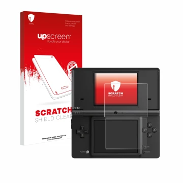 Face avant d’un emballage produit avec le logo de la marque upscreen. À côté, l’appareil Nintendo DSi est représenté avec la p