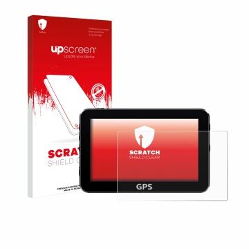 Face avant d’un emballage produit avec le logo de la marque upscreen. À côté, l’appareil est représenté avec la protection d’é