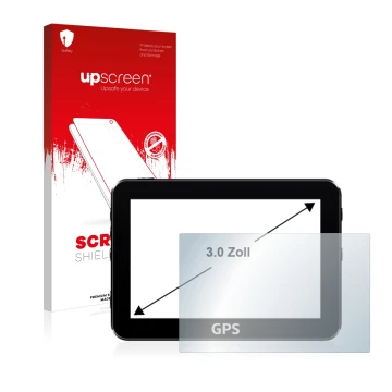Face avant d’un emballage produit avec le logo de la marque upscreen. À côté, l’appareil est représenté avec la protection d’é