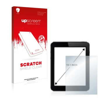 Face avant d’un emballage produit avec le logo de la marque upscreen. À côté, l’appareil est représenté avec la protection d’é