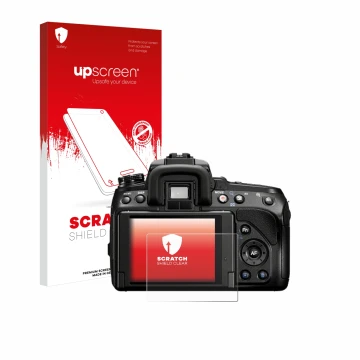 Face avant d’un emballage produit avec le logo de la marque upscreen. À côté, l’appareil Sony Alpha 580 (DSLR-A580) est représ