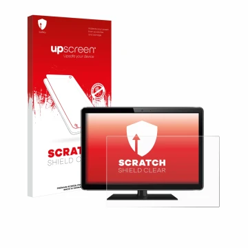Face avant d’un emballage produit avec le logo de la marque upscreen. À côté, l’appareil est représenté avec la protection d’é