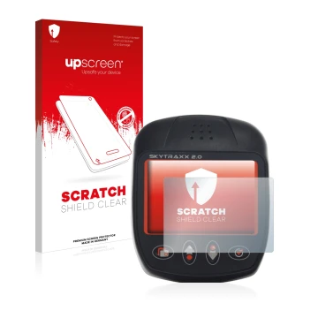 Face avant d’un emballage produit avec le logo de la marque upscreen. À côté, l’appareil Skytraxx 2.0 Vario est représenté ave