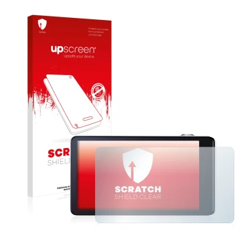 Face avant d’un emballage produit avec le logo de la marque upscreen. À côté, l’appareil Samsung Galaxy Camera EK-GC100 est re