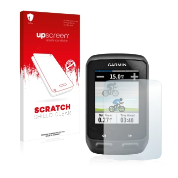 Face avant d’un emballage produit avec le logo de la marque upscreen. À côté, l’appareil Garmin Edge 510 est représenté avec l