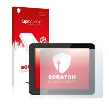 Face avant d’un emballage produit avec le logo de la marque upscreen. À côté, l’appareil BQ Curie 2 est représenté avec la pro