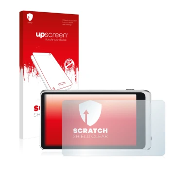 Face avant d’un emballage produit avec le logo de la marque upscreen. À côté, l’appareil Samsung Galaxy Camera 2 EK-GC200 est 