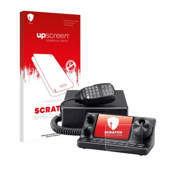 Face avant d’un emballage produit avec le logo de la marque upscreen. À côté, l’appareil Icom IC-7100 est représenté avec la p