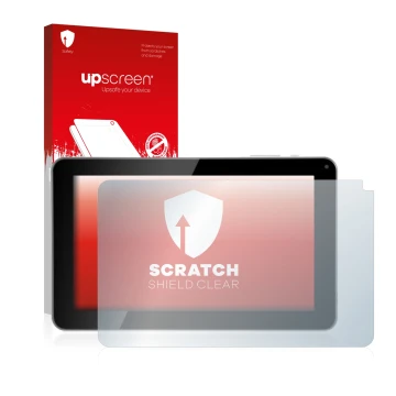 Face avant d’un emballage produit avec le logo de la marque upscreen. À côté, l’appareil Kliver Klipad 9