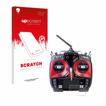 Face avant d’un emballage produit avec le logo de la marque upscreen. À côté, l’appareil Graupner MZ-24 est représenté avec la