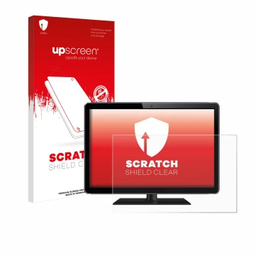 Face avant d’un emballage produit avec le logo de la marque upscreen. À côté, l’appareil est représenté avec la protection d’é
