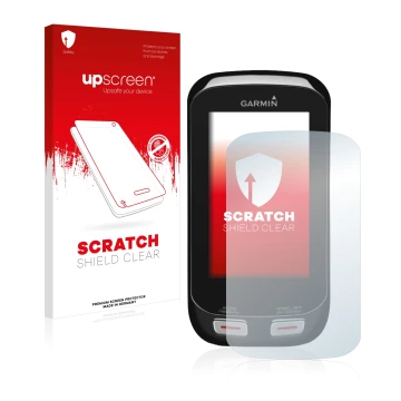 Face avant d’un emballage produit avec le logo de la marque upscreen. À côté, l’appareil Garmin Approach G8 est représenté ave