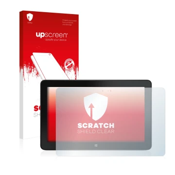 Face avant d’un emballage produit avec le logo de la marque upscreen. À côté, l’appareil Dell Venue 11 Pro 7140 (2013-2014) es