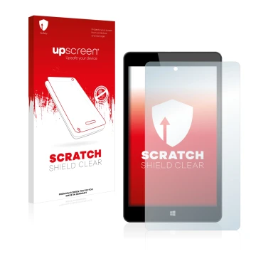 Face avant d’un emballage produit avec le logo de la marque upscreen. À côté, l’appareil Linx 8 est représenté avec la protect