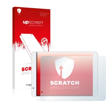 Face avant d’un emballage produit avec le logo de la marque upscreen. À côté, l’appareil Teclast X89HD est représenté avec la 