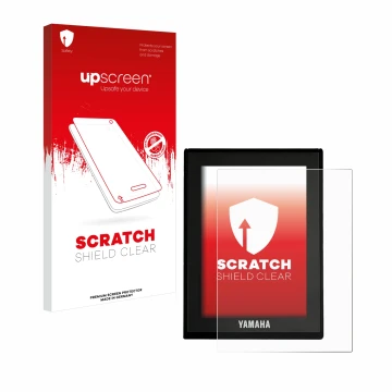 Face avant d’un emballage produit avec le logo de la marque upscreen. À côté, l’appareil Yamaha LCD Display (E-Bike Display) e