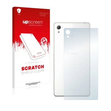 Face avant d’un emballage produit avec le logo de la marque upscreen. À côté, l’appareil Sony Xperia Z4 (Arrière) est représen