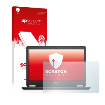 Face avant d’un emballage produit avec le logo de la marque upscreen. À côté, l’appareil Dell Latitude 14 E7450 Non-Touch est 