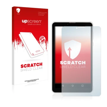 Face avant d’un emballage produit avec le logo de la marque upscreen. À côté, l’appareil Chuwi Vi7 est représenté avec la prot
