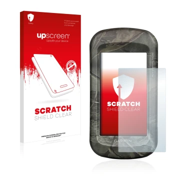 Face avant d’un emballage produit avec le logo de la marque upscreen. À côté, l’appareil Garmin Montana 680t est représenté av