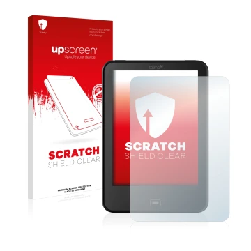 Face avant d’un emballage produit avec le logo de la marque upscreen. À côté, l’appareil Tolino Vision 3 HD est représenté ave