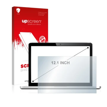 Face avant d’un emballage produit avec le logo de la marque upscreen. À côté, l’appareil est représenté avec la protection d’é