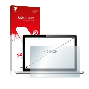 Face avant d’un emballage produit avec le logo de la marque upscreen. À côté, l’appareil est représenté avec la protection d’é