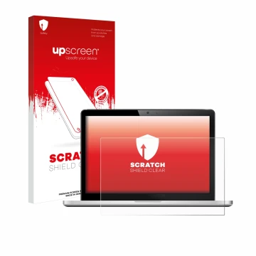 Face avant d’un emballage produit avec le logo de la marque upscreen. À côté, l’appareil est représenté avec la protection d’é