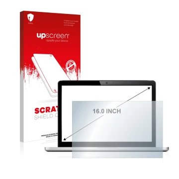 Face avant d’un emballage produit avec le logo de la marque upscreen. À côté, l’appareil est représenté avec la protection d’é