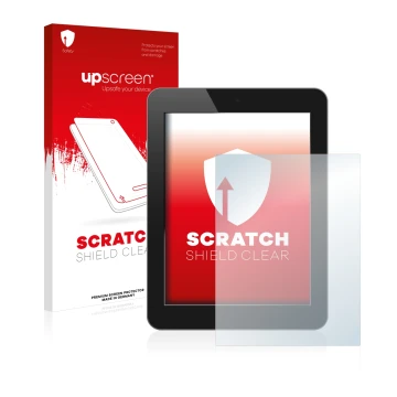 Face avant d’un emballage produit avec le logo de la marque upscreen. À côté, l’appareil est représenté avec la protection d’é