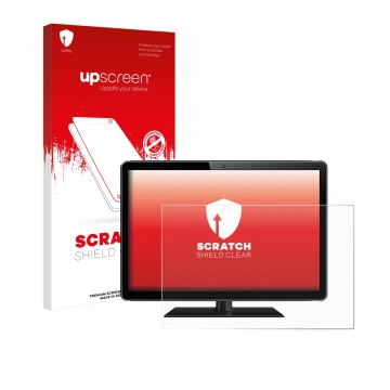 Face avant d’un emballage produit avec le logo de la marque upscreen. À côté, l’appareil est représenté avec la protection d’é