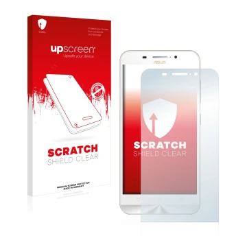 Face avant d’un emballage produit avec le logo de la marque upscreen. À côté, l’appareil ASUS ZenFone Max ZC550KL est représen