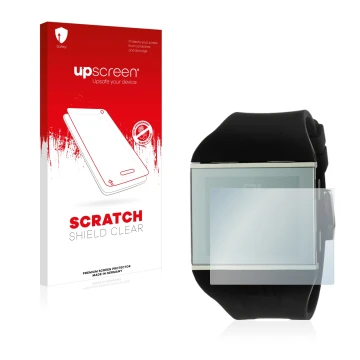 Face avant d’un emballage produit avec le logo de la marque upscreen. À côté, l’appareil The One Slim Square est représenté av