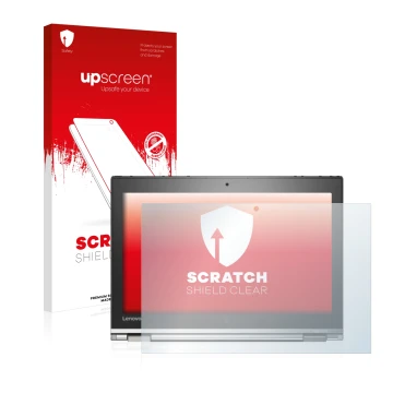 Face avant d’un emballage produit avec le logo de la marque upscreen. À côté, l’appareil Lenovo ThinkPad Yoga 260 est représen