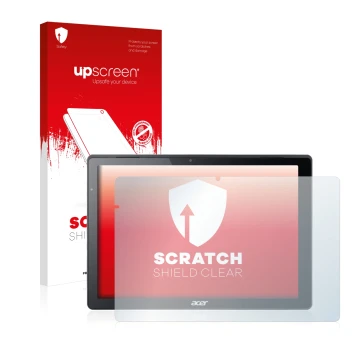 Face avant d’un emballage produit avec le logo de la marque upscreen. À côté, l’appareil Acer Switch Alpha 12 est représenté a