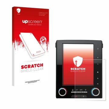 Face avant d’un emballage produit avec le logo de la marque upscreen. À côté, l’appareil Renault Megane GT R-Link 2 8.7