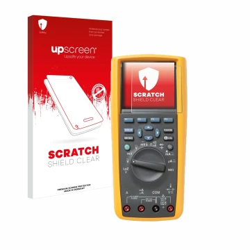 Face avant d’un emballage produit avec le logo de la marque upscreen. À côté, l’appareil Fluke MultiMeter 289 est représenté a