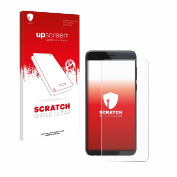 Face avant d’un emballage produit avec le logo de la marque upscreen. À côté, l’appareil Honor 8 est représenté avec la protec