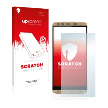 Face avant d’un emballage produit avec le logo de la marque upscreen. À côté, l’appareil ZTE Axon 7 est représenté avec la pro