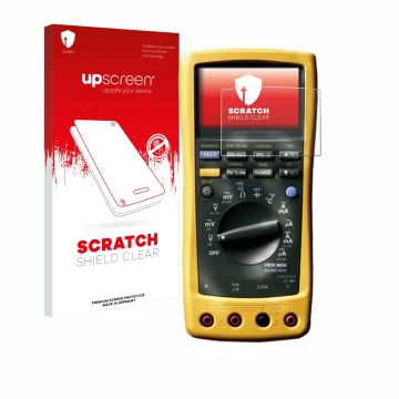 Face avant d’un emballage produit avec le logo de la marque upscreen. À côté, l’appareil Fluke MultiMeter 189 est représenté a