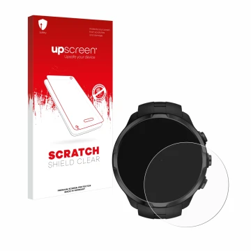 Face avant d’un emballage produit avec le logo de la marque upscreen. À côté, l’appareil Suunto Spartan Sport Wrist HR est rep