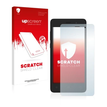 Face avant d’un emballage produit avec le logo de la marque upscreen. À côté, l’appareil Archos 45d Platinum est représenté av