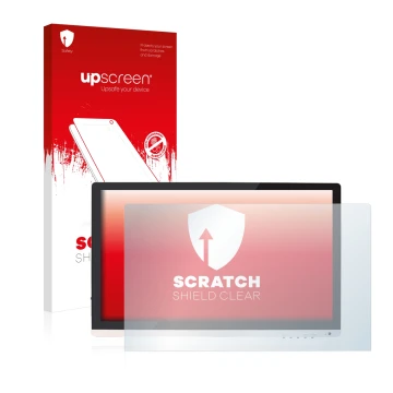 Face avant d’un emballage produit avec le logo de la marque upscreen. À côté, l’appareil Huion GT220 est représenté avec la pr
