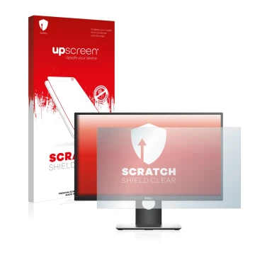 Face avant d’un emballage produit avec le logo de la marque upscreen. À côté, l’appareil Dell P2417H est représenté avec la pr