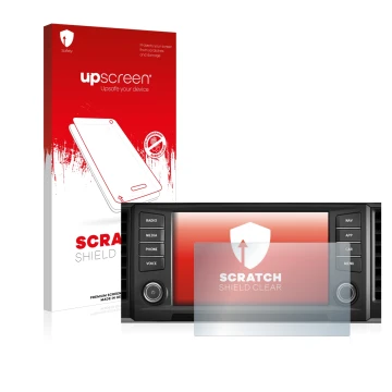 Face avant d’un emballage produit avec le logo de la marque upscreen. À côté, l’appareil Seat Ateca 2016 Media System Plus 8