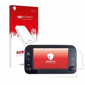 Face avant d’un emballage produit avec le logo de la marque upscreen. À côté, l’appareil Fiat Tipo 2016-2019 Uconnet 7