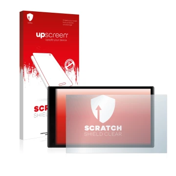 Face avant d’un emballage produit avec le logo de la marque upscreen. À côté, l’appareil Garmin DriveSmart 61 LMT-D est représ