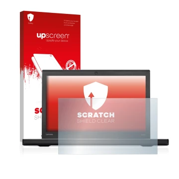 Face avant d’un emballage produit avec le logo de la marque upscreen. À côté, l’appareil Lenovo ThinkPad X270 est représenté a